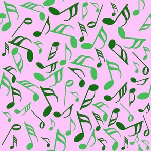 Music Notes Green On Pink