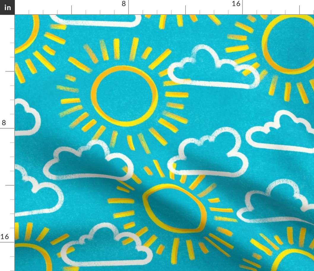 Playful Sunny Skies in Chalk Texture Sky Blue (large scale)