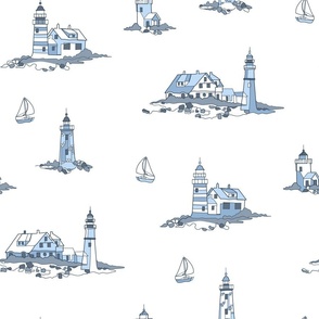 Lighthouse Line Drawings - white muted blue - large scale