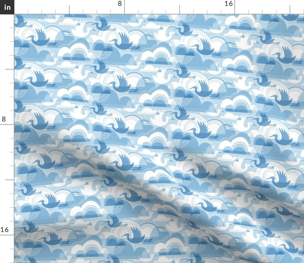 Dreamy Skies - Birds and Clouds Periwinkle Blue Small