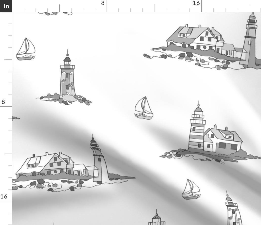 Lighthouse Line Drawings - white grey - extra large scale