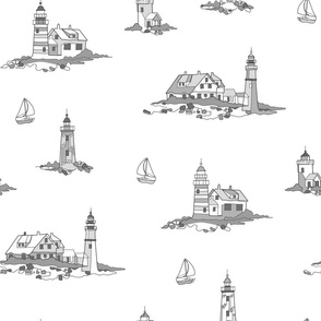 Lighthouse Line Drawings - white grey - large scale