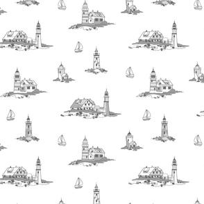 Lighthouse Line Drawings - white grey - medium scale