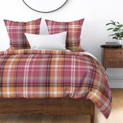 321 - $ Jumbo large scale classic twill weave plaid design in warm pink. orange, grey and cream tones for pretty check wallpaper, country interiors, table cloths, duvet covers and kids apparel