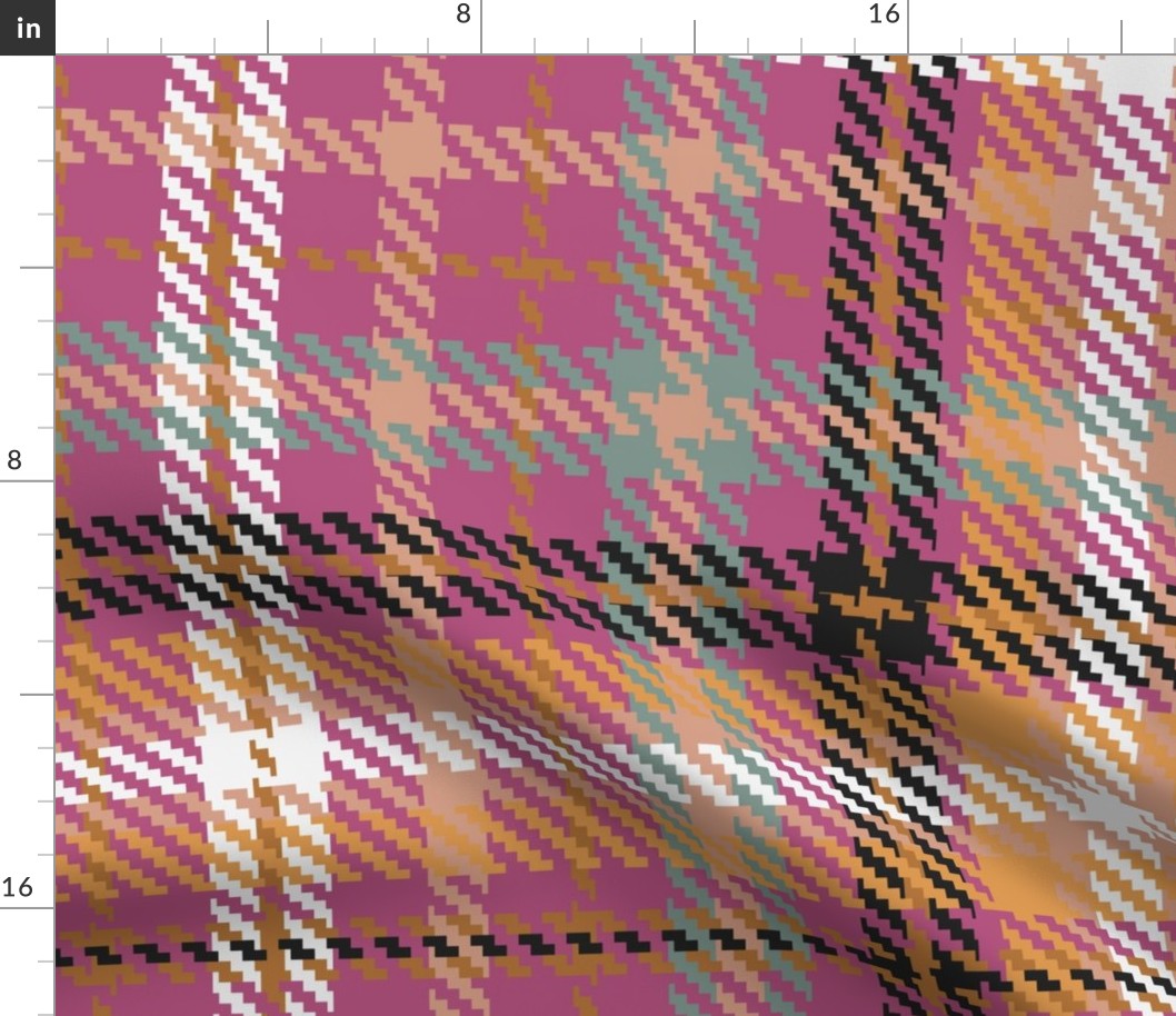 321 - $ Jumbo large scale classic twill weave plaid design in warm pink. orange, grey and cream tones for pretty check wallpaper, country interiors, table cloths, duvet covers and kids apparel