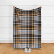 321 - Jumbo large scale classic twill weave plaid design in burnt mustard, pale blue and dark grey neutral tones for masculine wallpaper, country interiors, table cloths, duvet covers and kids apparel