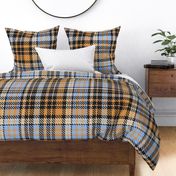 321 - Jumbo large scale classic twill weave plaid design in burnt mustard, pale blue and dark grey neutral tones for masculine wallpaper, country interiors, table cloths, duvet covers and kids apparel