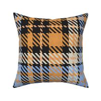 321 - Jumbo large scale classic twill weave plaid design in burnt mustard, pale blue and dark grey neutral tones for masculine wallpaper, country interiors, table cloths, duvet covers and kids apparel