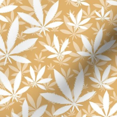 Bigger Scale Marijuana Cannabis Leaves White on Honey Gold