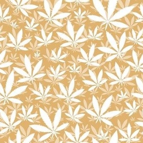 Smaller Scale Marijuana Cannabis Leaves White on Honey Gold