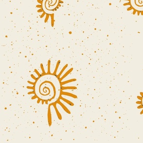 Golden Sunny Skies, stylized suns Boho