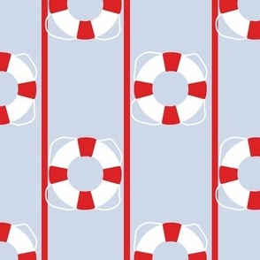 Red & White Life Saver Rings on Pale Blue background