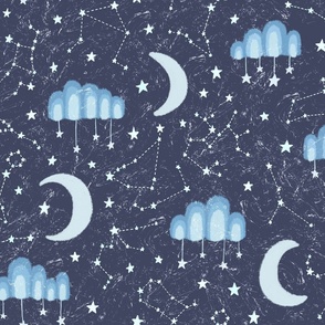 Cloudy Constellation Dreams, Human Made Art Deco inspired night sky