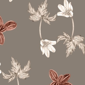 Neutral Wildflower Wallpaper on Morel // Large Scale
