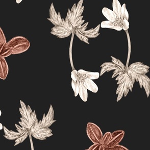 Neutral Wildflower Wallpaper on Black Mountain // Large Scale