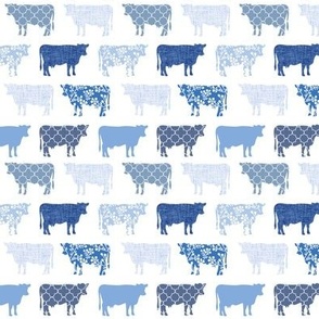 1" tall bright french blue cows: coastal chic, floral cows, cottagecore wallpaper, cottage farm
