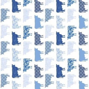 1" tall rotated bright french blue cows: coastal chic, floral cows, cottagecore wallpaper, cottage farm