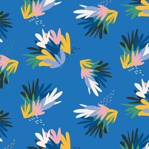 Large - Summer abstract floral, colourful modern floral on Blue, yellow, white, pink