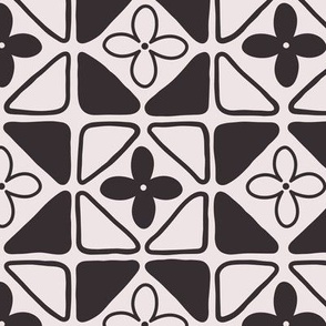 Black and white flower tile pattern | Medium Scale 