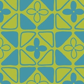 Green and teal flower tile pattern | Medium Scale