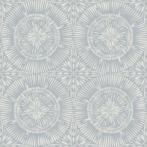mandala flower - creamy white _ french grey blue - hand drawn tile