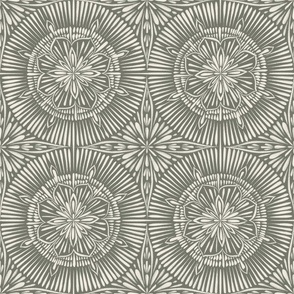 mandala flower - creamy white _ limed ash green - hand drawn tile