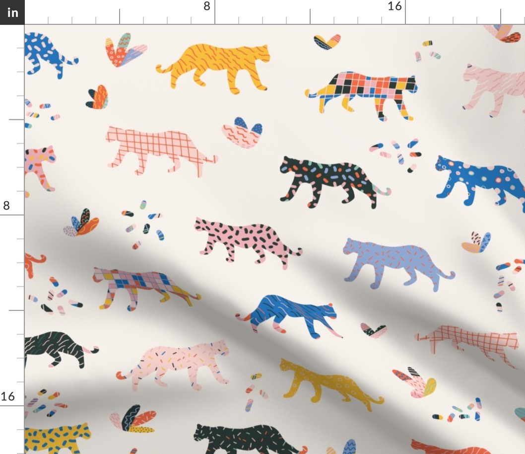 Large -Jungle Party - Tigers, Colorful tiger fabric