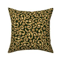 Rococo Ornamental Rosettes on Dark Green | Historical Inspired | Tossed Non-Directional