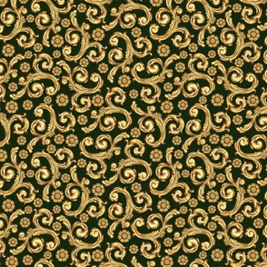 Rococo Ornamental Rosettes on Dark Green | Historical Inspired | Tossed Non-Directional