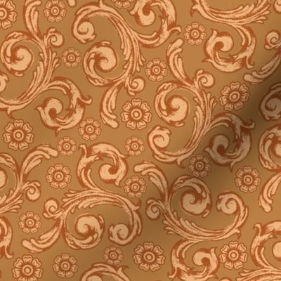 Rococo Ornamental Rosettes on Neutral Tan | Historical Inspired | Tossed Non-Directional