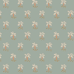 Simple Little Palm Trees -  cream  and orange over mid green grey teal.   // Medium Scale
