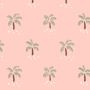 Simple Little Palm Trees -  green and brown over pastel pink.   // Big Scale
