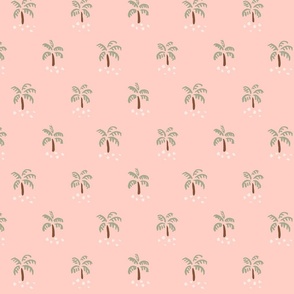 Simple Little Palm Trees -  green and brown over pastel pink.   // Medium Scale