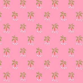 Simple Little Palm Trees -  green and orange over pink.   // Medium Scale