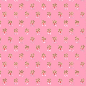 Simple Little Palm Trees -  green and orange over pink.   // Small Scale
