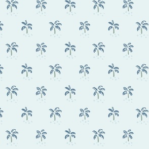 Simple Little Palm Trees -  dark blue and sage green over light blue.   // Medium Scale