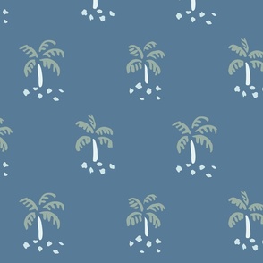 Simple Little Palm Trees -  sage green and white over dark blue.  // Big Scale