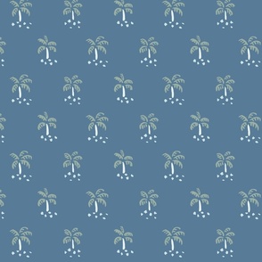 Simple Little Palm Trees -  sage green and white over dark blue.  // Medium Scale
