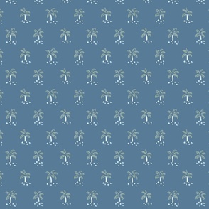 Simple Little Palm Trees -  sage green and white over dark blue.  // Small Scale