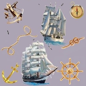 voiliers et outils nautiques sur fond taupe