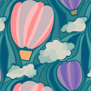 Hot Air Balloons Amongst The Clouds Pattern