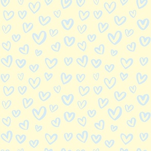 Ditsy Hearts Coordinate Pattern For Sweet Dreams Lullaby Kawaii Rainbow And Cloud Whimsical Kids Pattern Blue On Yellow