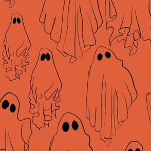 Spooky ghosts on orange - large