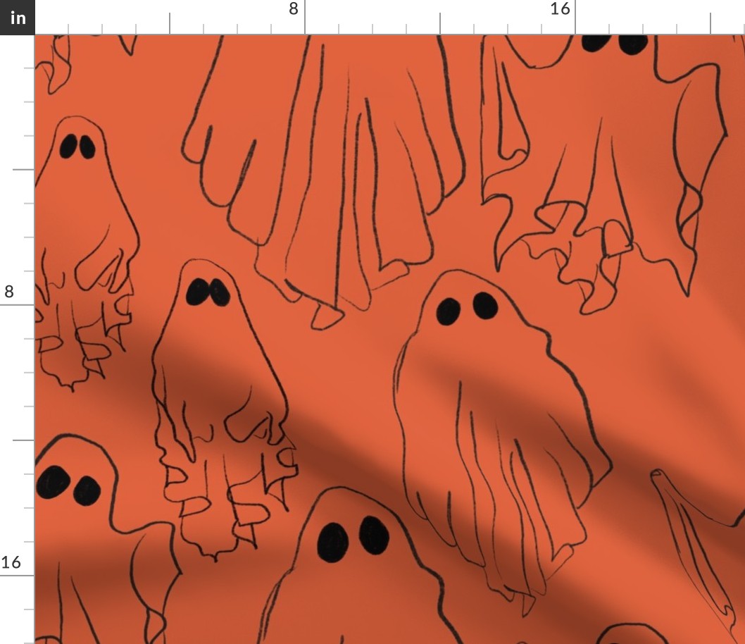 Spooky ghosts on orange - large