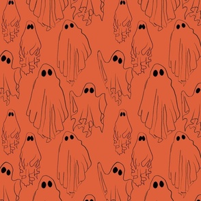Spooky ghosts on orange 