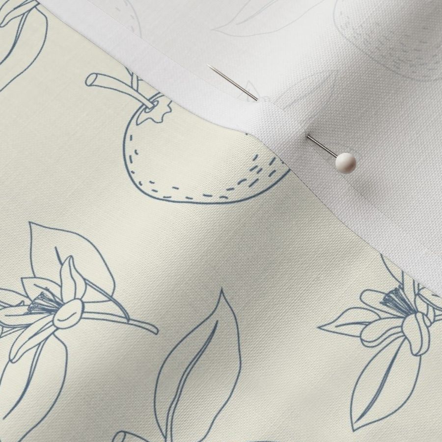 Chinoiserie Orange Fruit and Blossom Outlines on Milky White: SMALL