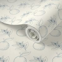 Chinoiserie Orange Fruit and Blossom Outlines on Milky White: SMALL