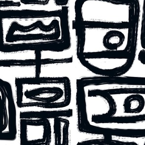 abstract tribal brushstroke glyphs desert world beat black and white