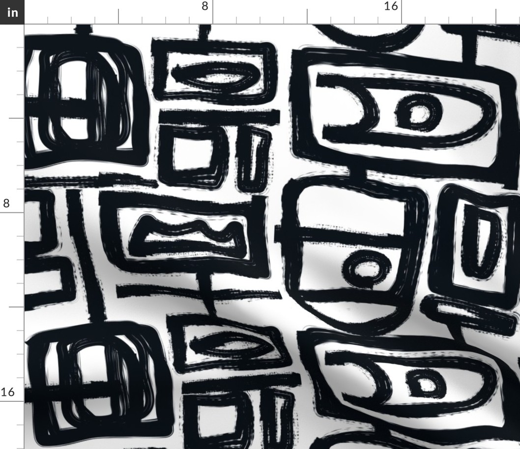abstract tribal brushstroke glyphs desert world beat black and white