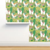 Cute Llama Alpaca Cactus Pattern